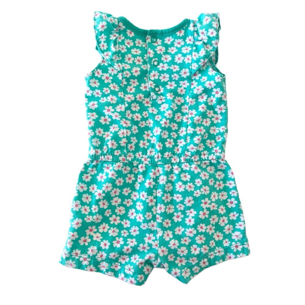 Carter's Baby Girl Green Floral Kids Ruffle Sleeves Romper | 9-12 Months - Picture 2 of 5